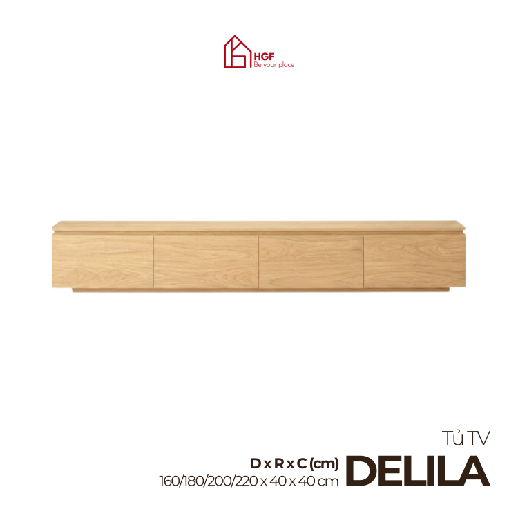 Tủ Tivi phòng khách, Tủ Decor Delila HGF 4 ngăn kéo, gỗ MDF, 160/180/200/220x40x40cm, TTV003