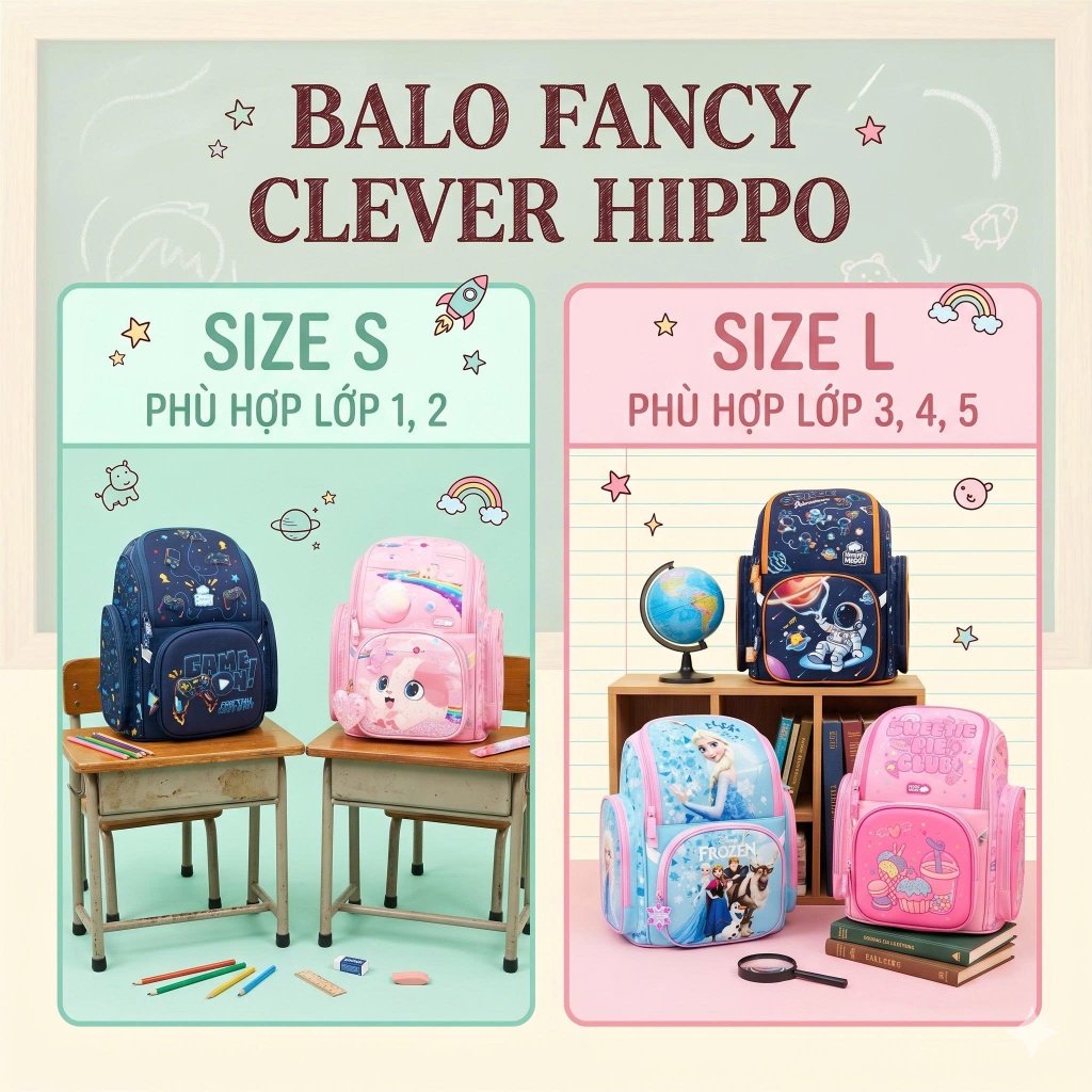 Ba Lô Chống Gù Fancy Clever Hippo Mẫu Mới 2026 - Việt Tinh Anh