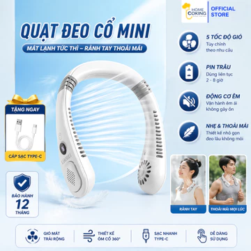 Quạt Đeo Cổ Mini Tích Điện 5 Cấp Độ Gió, Quạt Không Cánh Có Màn Hình LED, Quạt Đeo Cổ Mini Sạc Pin Không Cánh