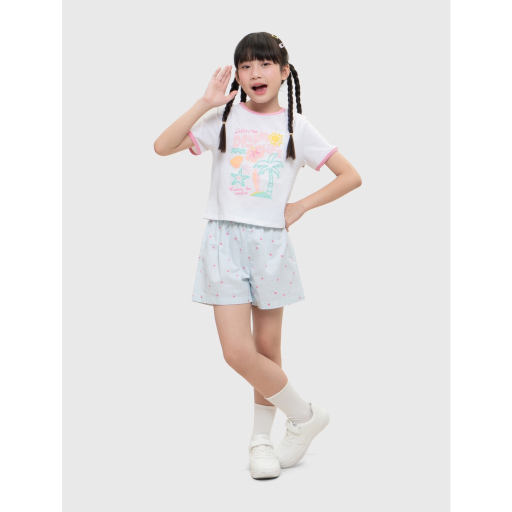 Quần short bé gái cạp chun nơ họa tiết CANIFA 1BS26S003