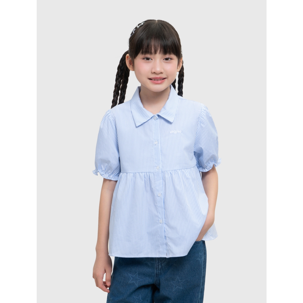 Áo sơ mi bé gái CANIFA dáng babydoll cộc tay cổ bẻ 1TH26S001