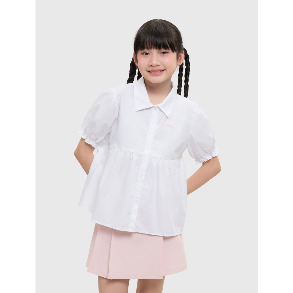 Áo sơ mi bé gái CANIFA dáng babydoll cộc tay cổ bẻ 1TH26S001