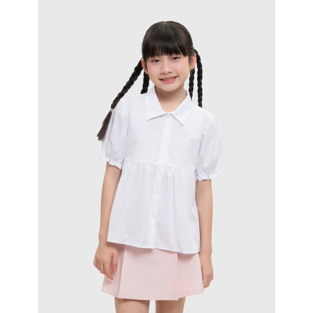 Áo sơ mi bé gái CANIFA dáng babydoll cộc tay cổ bẻ 1TH26S001