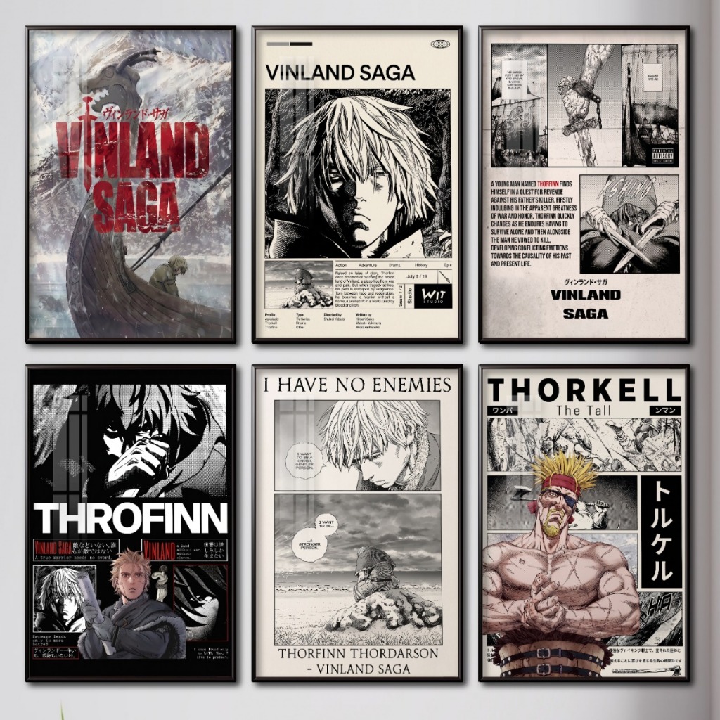 Tranh Anime Vinland Saga Tráng Gương Khung Composite Decor treo tường, Trang trí nhà cửa