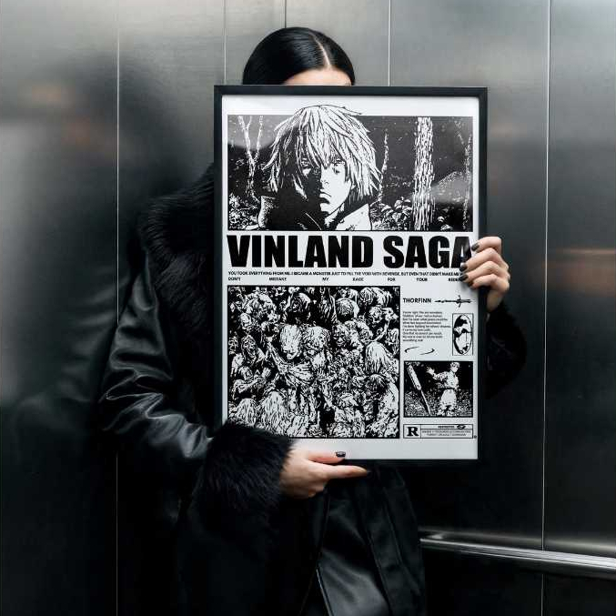 Tranh Anime Vinland Saga Tráng Gương Khung Composite Decor treo tường, Trang trí nhà cửa