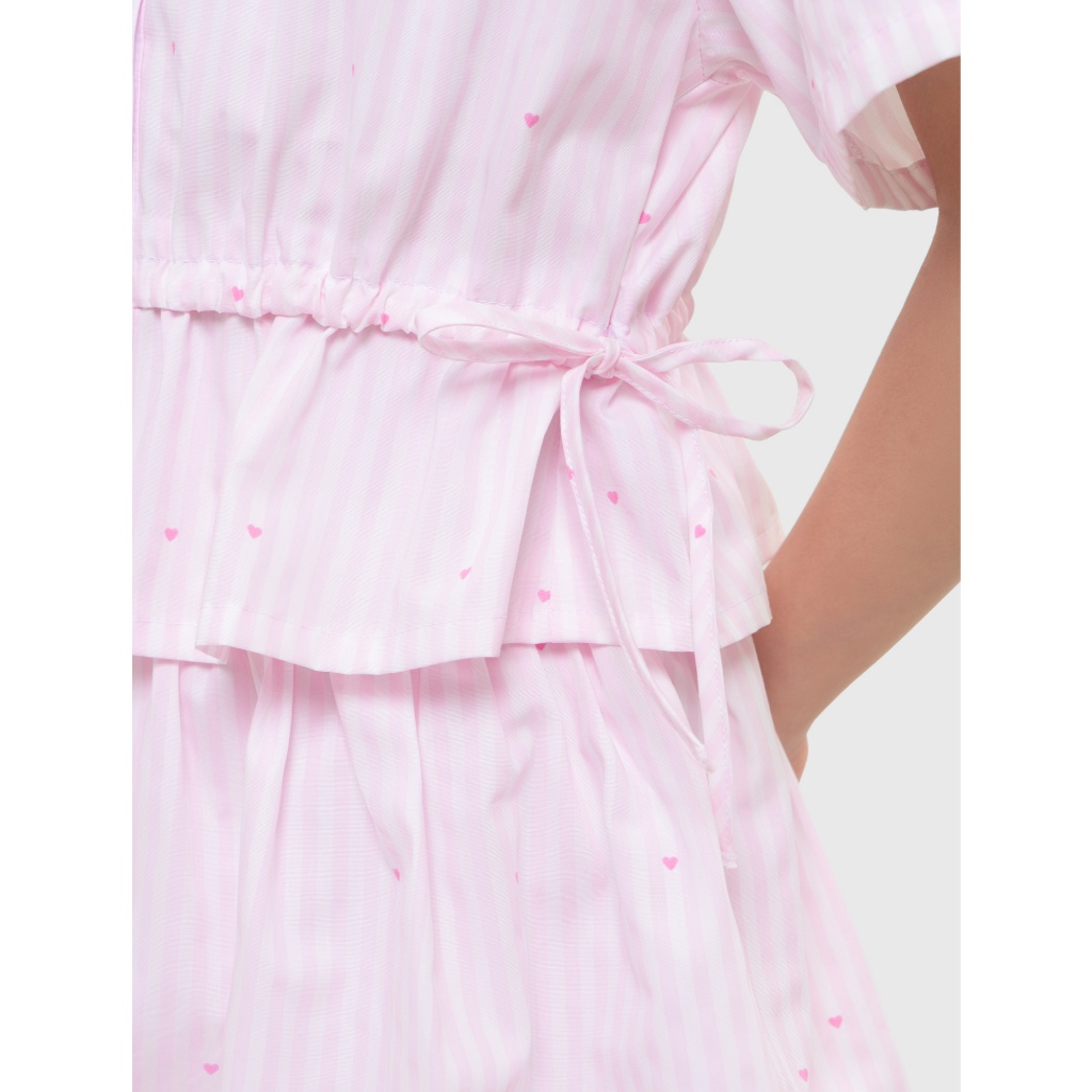 Áo sơ mi bé gái CANIFA dáng croptop cổ bẻ cộc tay rút eo 1TH26S002