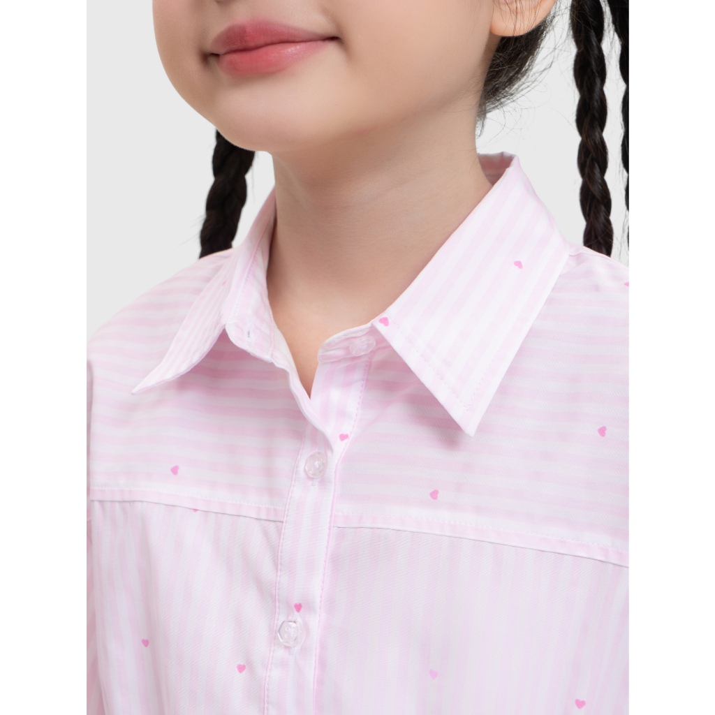 Áo sơ mi bé gái CANIFA dáng croptop cổ bẻ cộc tay rút eo 1TH26S002
