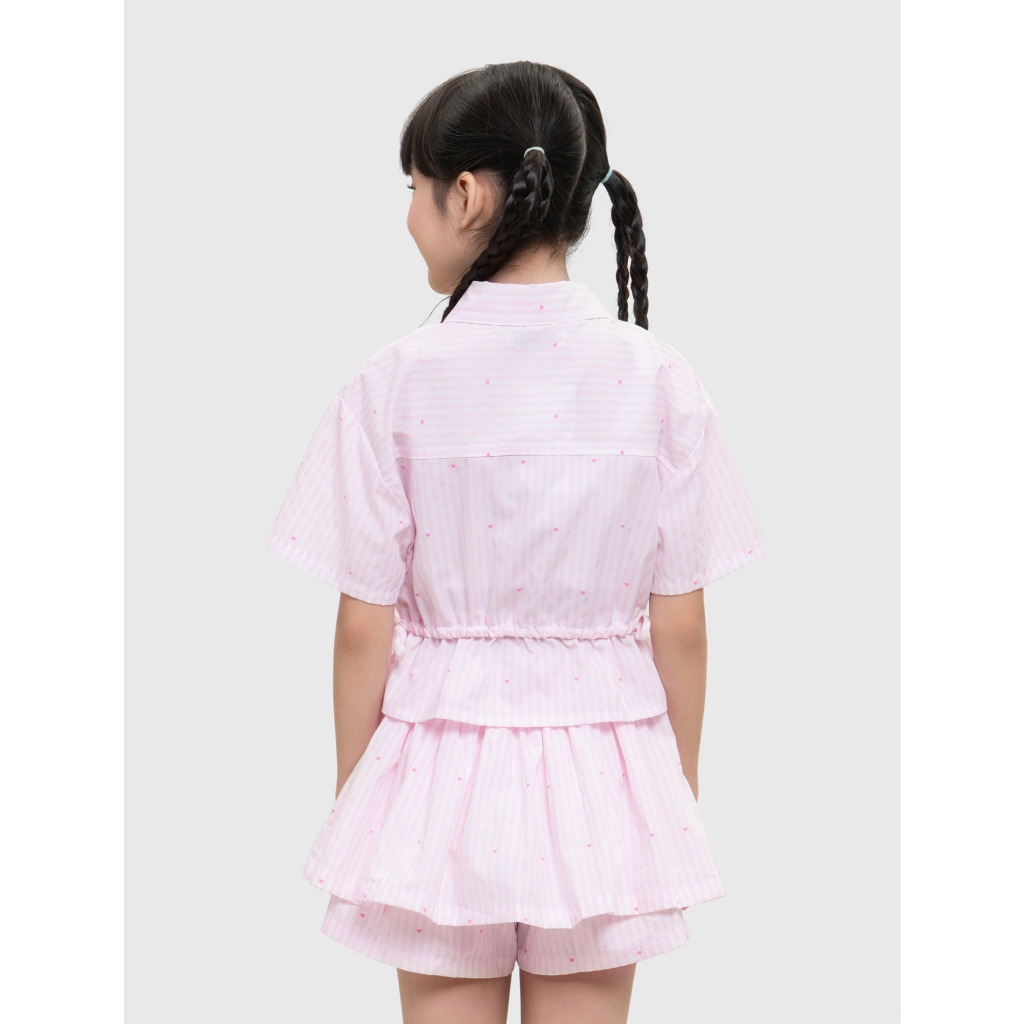 Áo sơ mi bé gái CANIFA dáng croptop cổ bẻ cộc tay rút eo 1TH26S002