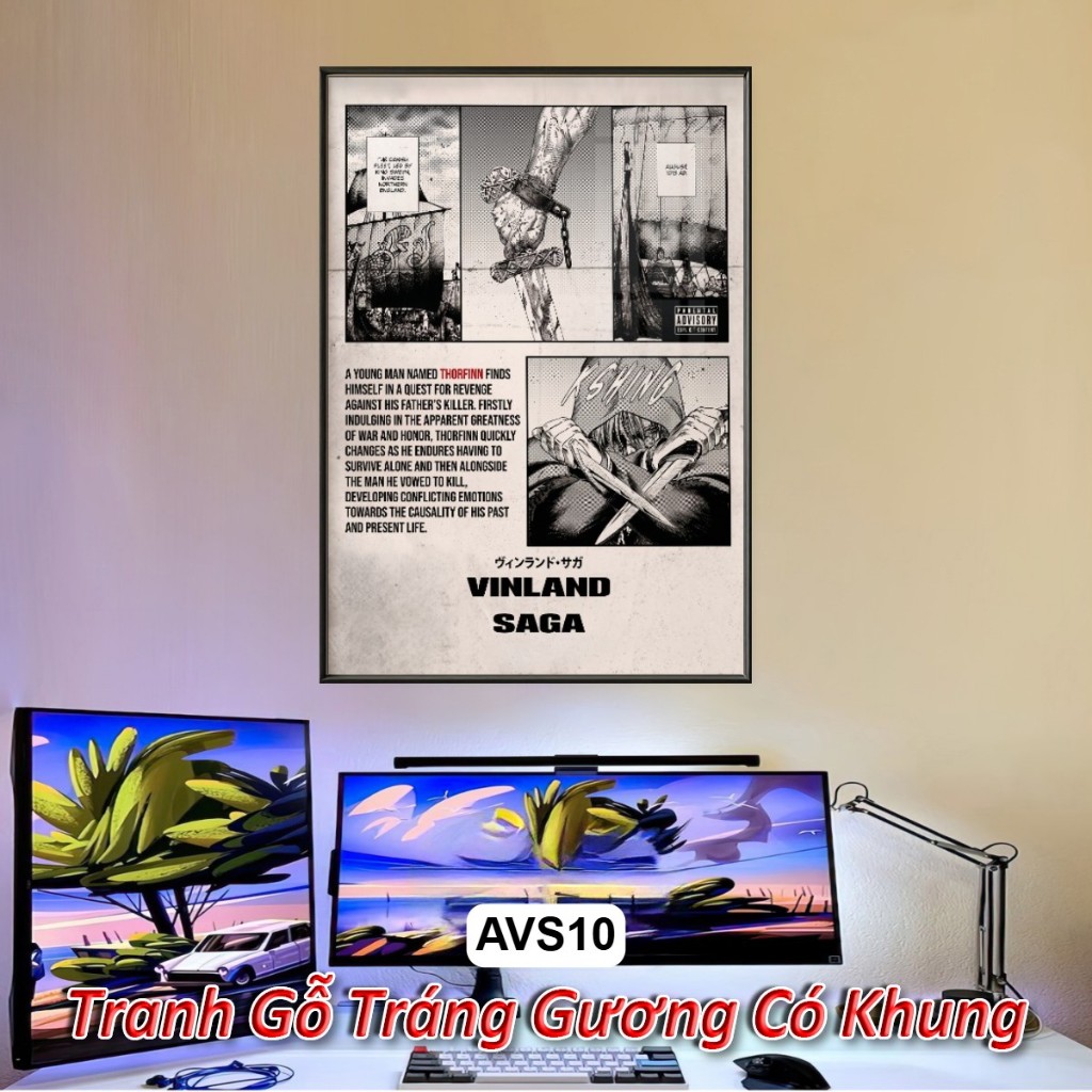 Tranh Anime Vinland Saga Tráng Gương Khung Composite Decor treo tường, Trang trí nhà cửa