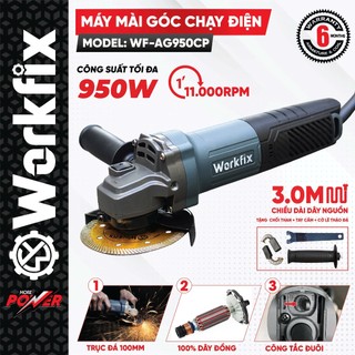 [Kèm Qùa Tặng] Máy Mài Cầm Tay WORKFIX WF-AG950CP, Công Suất 950W, Công Tắc Đuôi