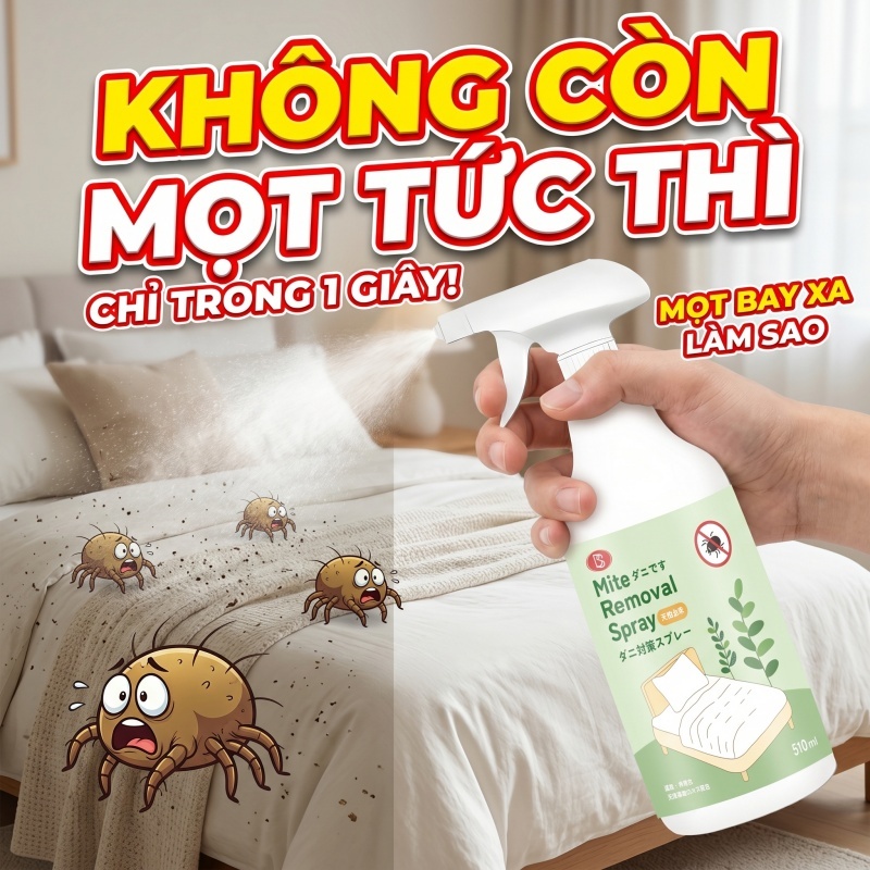 💥 Mua 2 tặng 2 🍃 Diệt 100% mạt bụi 🍃 Xịt diệt mạt 510ml – Dùng trên giường, gối, chăn, giảm dị ứng, ho, ngứa do mạt ✅
