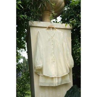 Áo Kiểu Nữ Dáng Suông LAMER FASHION Cổ Tim Form Rộng Dây Nơ Phối Quần Short Cạp Chun Đi Biển GMMH O61B26H014 O64S26H004