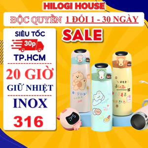 Bình giữ nhiệt 500ml HiLOGI KITCHEN inox 316 báo nhiệt độ, có ống hút ,nắp bật đậy và dây xách cao cấp
