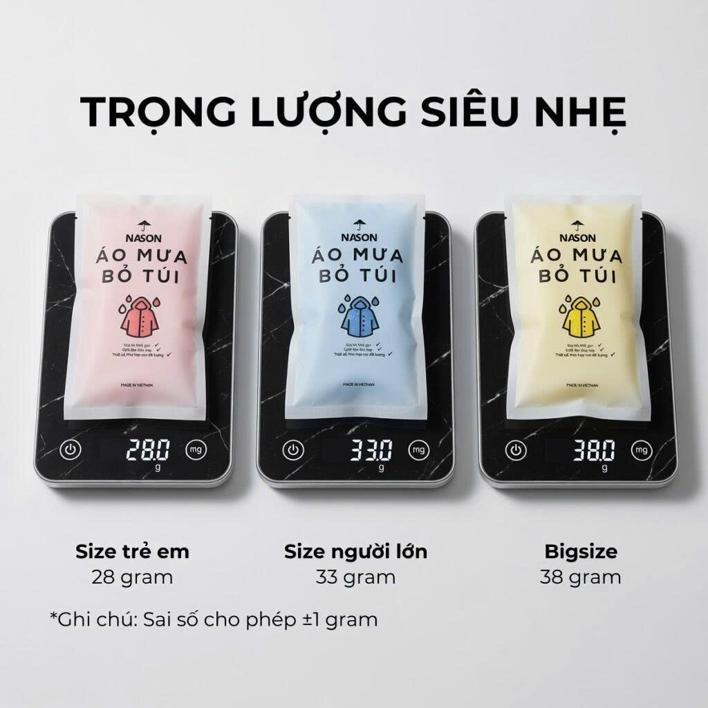 Combo áo mưa trong suốt, áo mưa bỏ túi Nason nhỏ gọn, dễ dàng mang theo, mỏng nhẹ, chống thấm nước