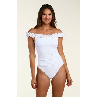Bikini 1 mảnh đi biển nữ phối viền bèo kín đáo, sẵn đệm ngực hàng xuất dư cao cấp hãng La Blanca