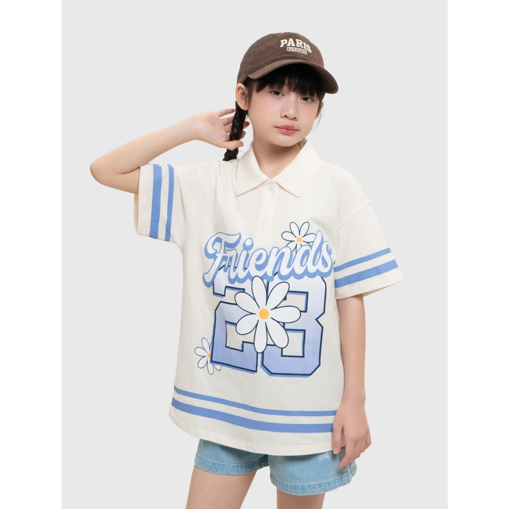 Áo polo bé gái CANIFA cổ bẻ cộc tay in họa tiết 100% cotton mềm mịn thoáng mát 1TP26C001