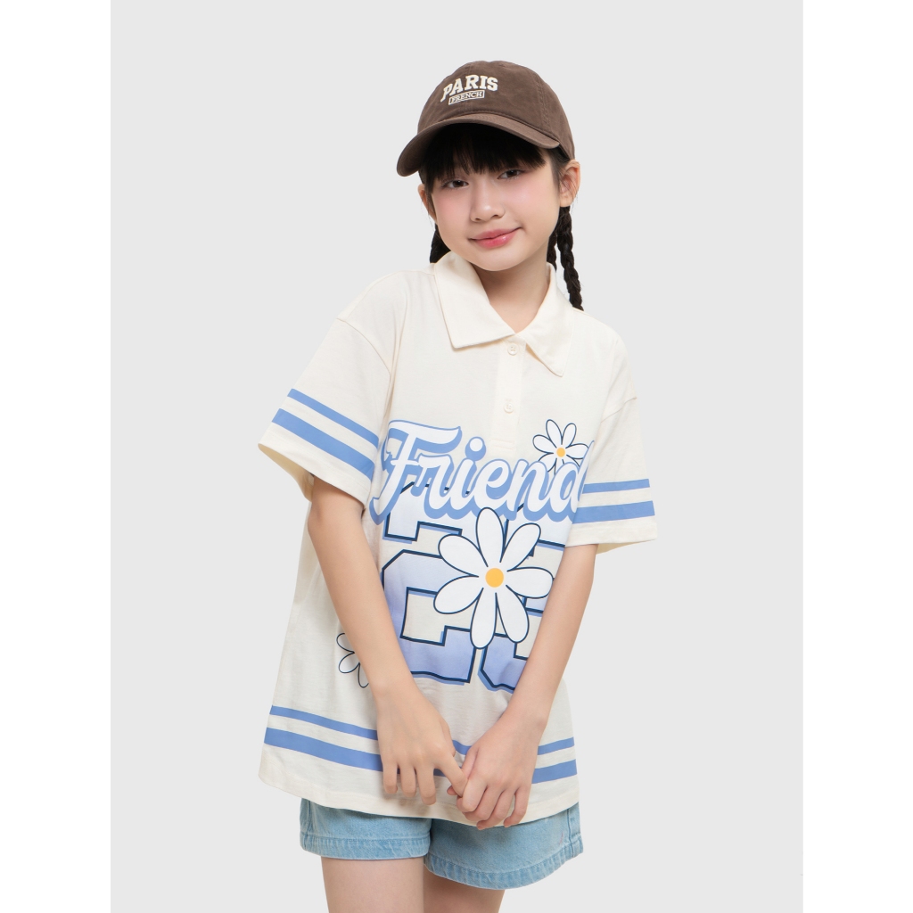 Áo polo bé gái CANIFA cổ bẻ cộc tay in họa tiết 100% cotton mềm mịn thoáng mát 1TP26C001
