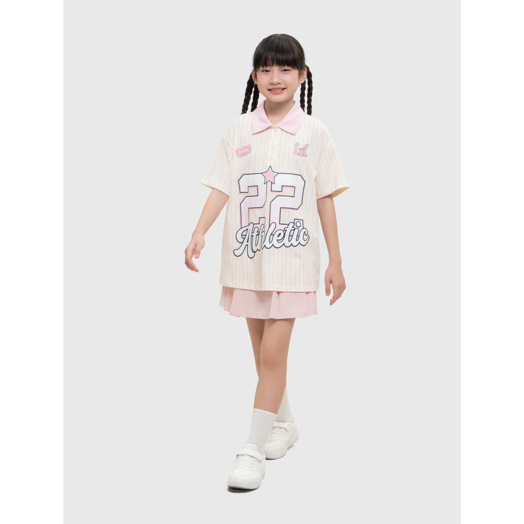 Áo polo bé gái CANIFA cổ bẻ cộc tay in họa tiết 100% cotton mềm mịn thoáng mát 1TP26C001
