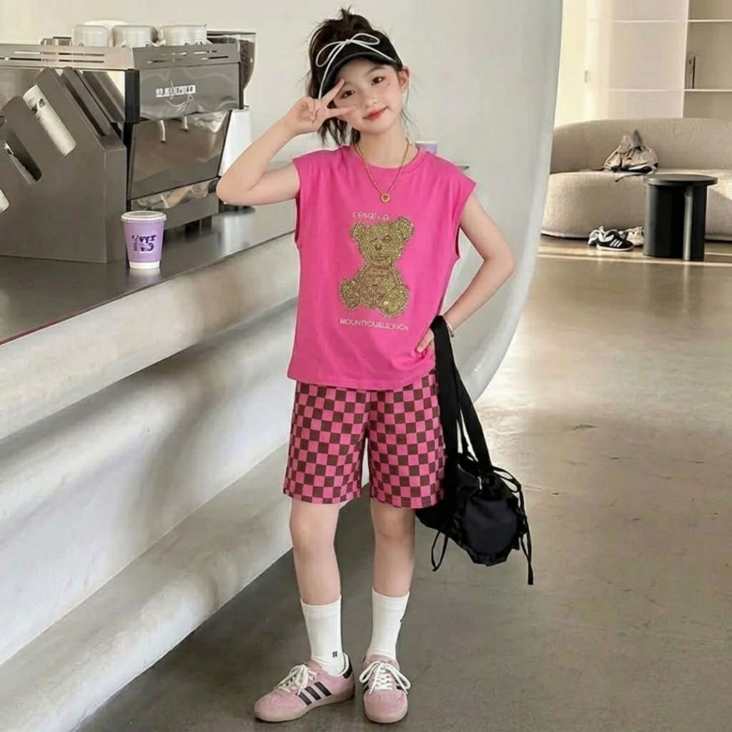 Bộ bé gái 3 lỗ họa tiết gấu chất cotton sz 14-43 kg mềm mát co giãn 4 chiều