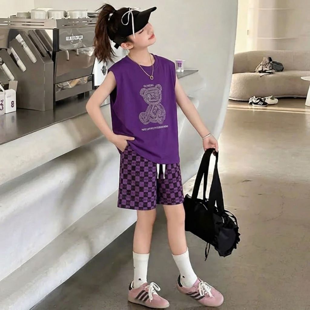 Bộ bé gái 3 lỗ họa tiết gấu chất cotton sz 14-43 kg mềm mát co giãn 4 chiều