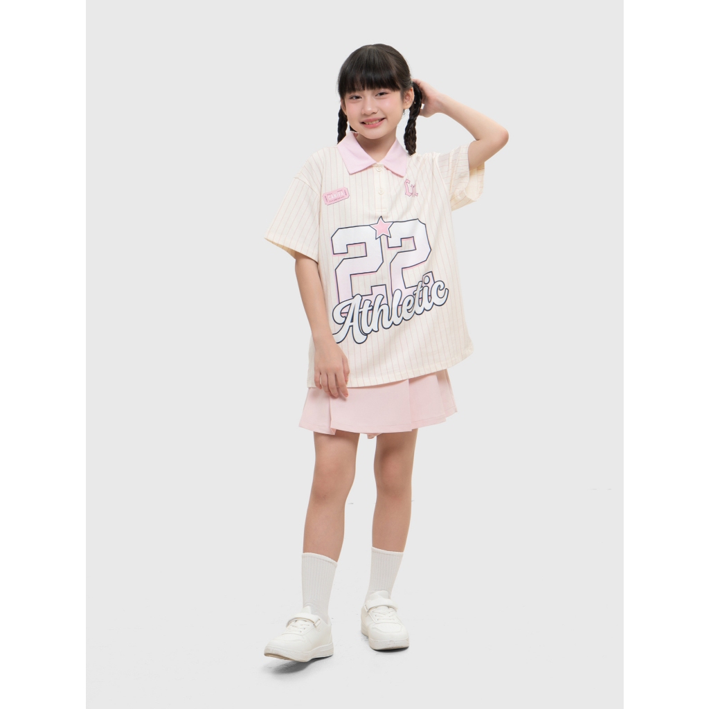 Áo polo bé gái CANIFA cổ bẻ cộc tay in họa tiết 100% cotton mềm mịn thoáng mát 1TP26C001