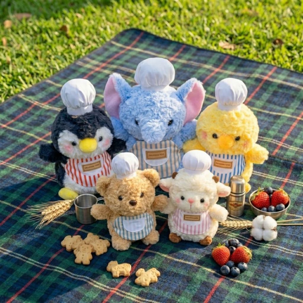 Gấu Bông Động Vật Đầu Bếp Mini Đáng Yêu, Thú Nhồi Bông Gà,Voi,Vịt,Cừu,Teddy Lông Xù Mềm Mại Quà Tặng Cho Bé