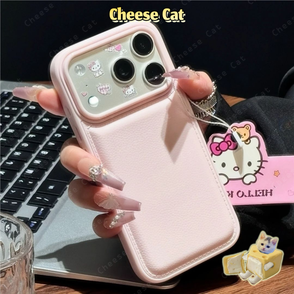 ins Ốp điện thoại da phồng màu hồng cho iPhone 17 Pro Max cho iPhone 11 12 13 14 15 16 XR Xs Max 7 8 Plus