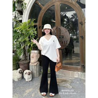 Set bộ áo thun cổ tim in ngựa trắng mix quần loe umi