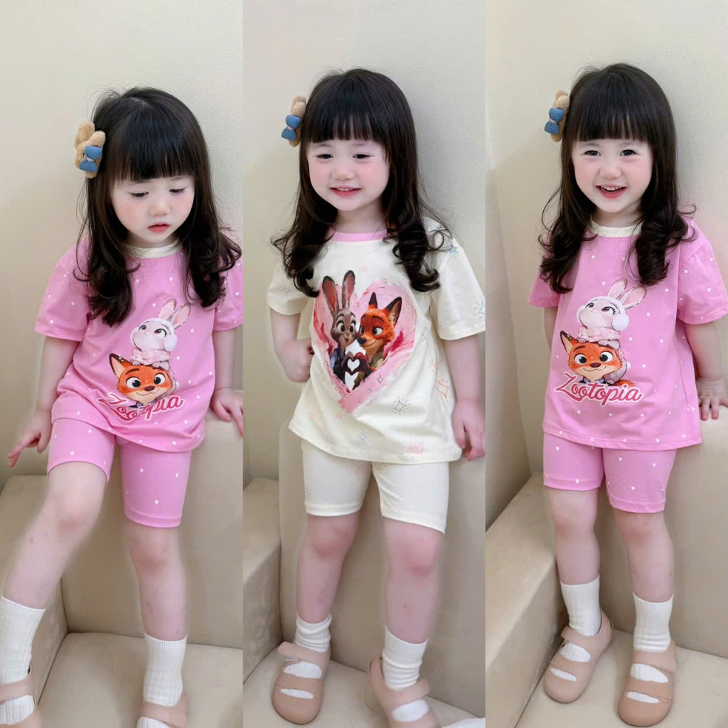 Sét Quần Lửng Chấm Bi Họa Tiết Cáo Vs Thỏ  Dành Cho Gái Từ 9-37kg