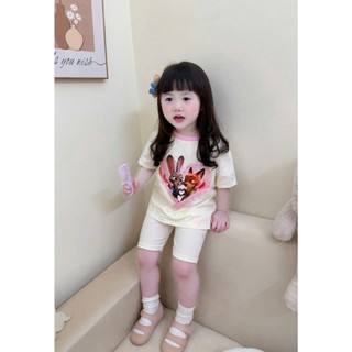 Combo 2 Bộ Đồ Lửng Mặc Nhà Họa Tiết Tim  In Thỏ Cáo Cho Bé Gái 9-33kg