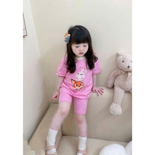 Combo 2 Bộ Đồ Lửng Mặc Nhà Họa Tiết Tim  In Thỏ Cáo Cho Bé Gái 9-33kg