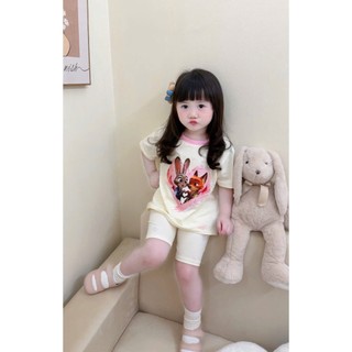 Combo 2 Bộ Đồ Lửng Mặc Nhà Họa Tiết Tim  In Thỏ Cáo Cho Bé Gái 9-33kg