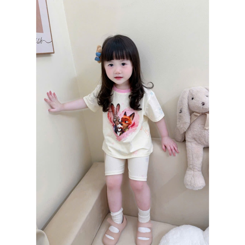 Sét Quần Lửng Chấm Bi Họa Tiết Cáo Vs Thỏ  Dành Cho Gái Từ 9-37kg