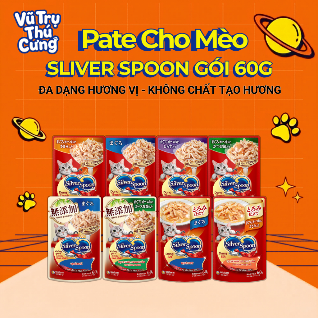 Pate Cho Mèo Silver Spoon Gói 60g Đa Dạng Hương Vị Xuất Xứ Thái Lan
