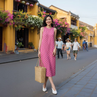 Váy nữ NgocHuyen, Váy nữ thiết kế dáng suông in họa tiết sang trọng, chất liệu Lụa mago cao cấp, không nhăn