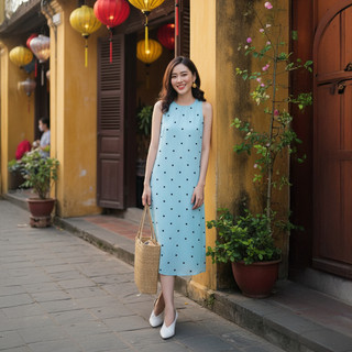Váy nữ NgocHuyen, Váy nữ thiết kế dáng suông in họa tiết sang trọng, chất liệu Lụa mago cao cấp, không nhăn