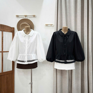 Áo sơ mi thô hàn cổ sen phối ren điệu tiểu thư nàng thơ 247Store AoSoMiH018