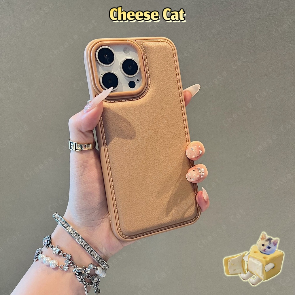 Ốp điện thoại da phồng màu nâu cho iPhone 11 12 13 14 15 16 17 Pro Max XR Xs Max 7 8 Plus