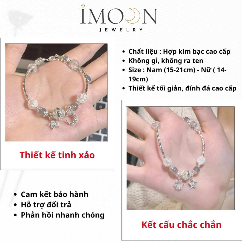 [ HỢP KIM BẠC ] Vòng tay đá năng lượng Moonstone lắc tay nữ thu hút năng lượng tự điều chỉnh size - IMOON052