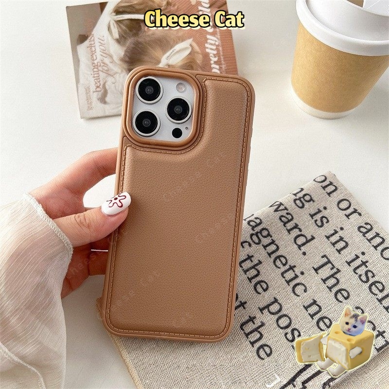 Ốp điện thoại da phồng màu nâu cho iPhone 11 12 13 14 15 16 17 Pro Max XR Xs Max 7 8 Plus
