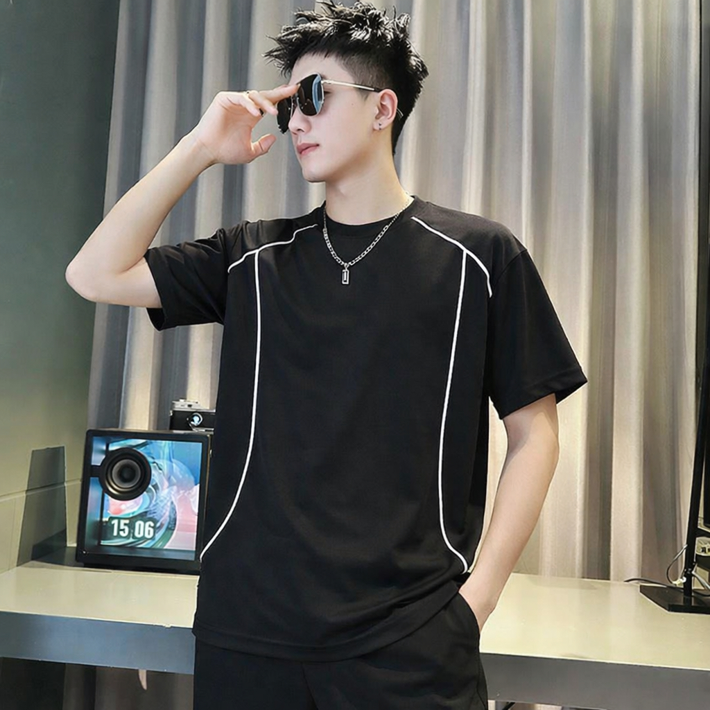 Áo Phông Nam Streetwear Phối Line Form Rộng Chất Vải Co Giãn Thoáng Mát - AP08
