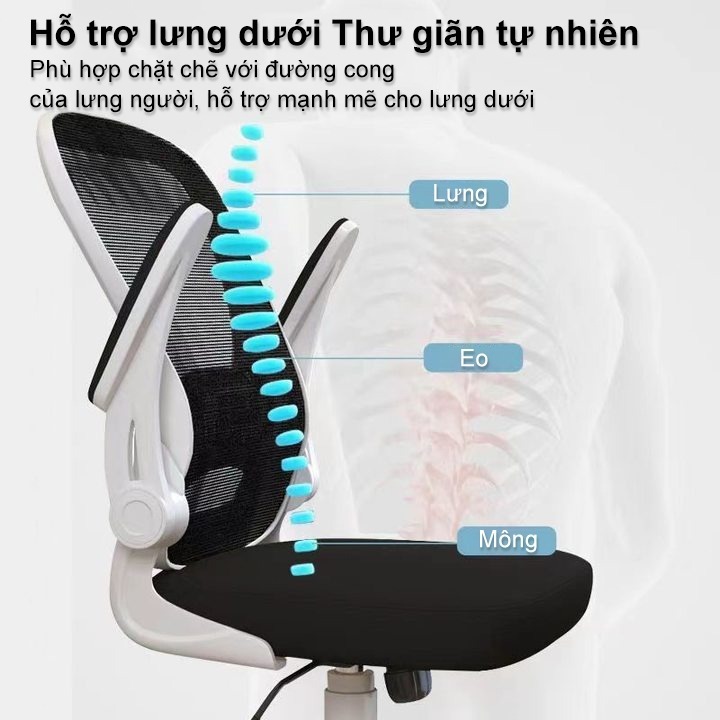 Ghế văn phòng thoải mái: Hỗ trợ thắt lưng, đầu tựa điều chỉnh, tay vịn linh hoạt