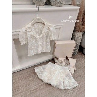 MIMI CLOTHING - Set bộ nữ áo ren dáng crt phối chân váy ngắn