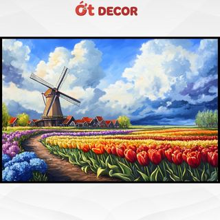 Tranh Dán Tường Hoa Tulip Nghệ Thuật Decal Trang Trí Phòng Khách, Phòng Ngủ Cao Cấp Sắc Nét-Ớt Decor
