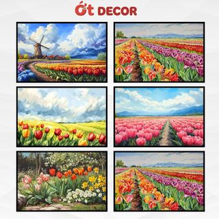 Tranh Dán Tường Hoa Tulip Nghệ Thuật Decal Trang Trí Phòng Khách, Phòng Ngủ Cao Cấp Sắc Nét-Ớt Decor