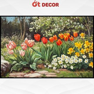 Tranh Dán Tường Hoa Tulip Nghệ Thuật Decal Trang Trí Phòng Khách, Phòng Ngủ Cao Cấp Sắc Nét-Ớt Decor