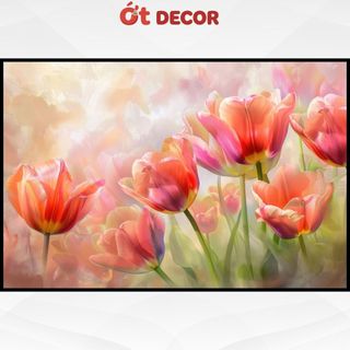 Tranh Dán Tường Hoa Tulip Nghệ Thuật Decal Trang Trí Phòng Khách, Phòng Ngủ Cao Cấp Sắc Nét-Ớt Decor