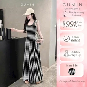 Váy body kẻ ngang GUMIN thiết kế dáng maxi xoè dài sang chảnh, Đầm body kiểu nữ dự thanh lịch sang trọng
