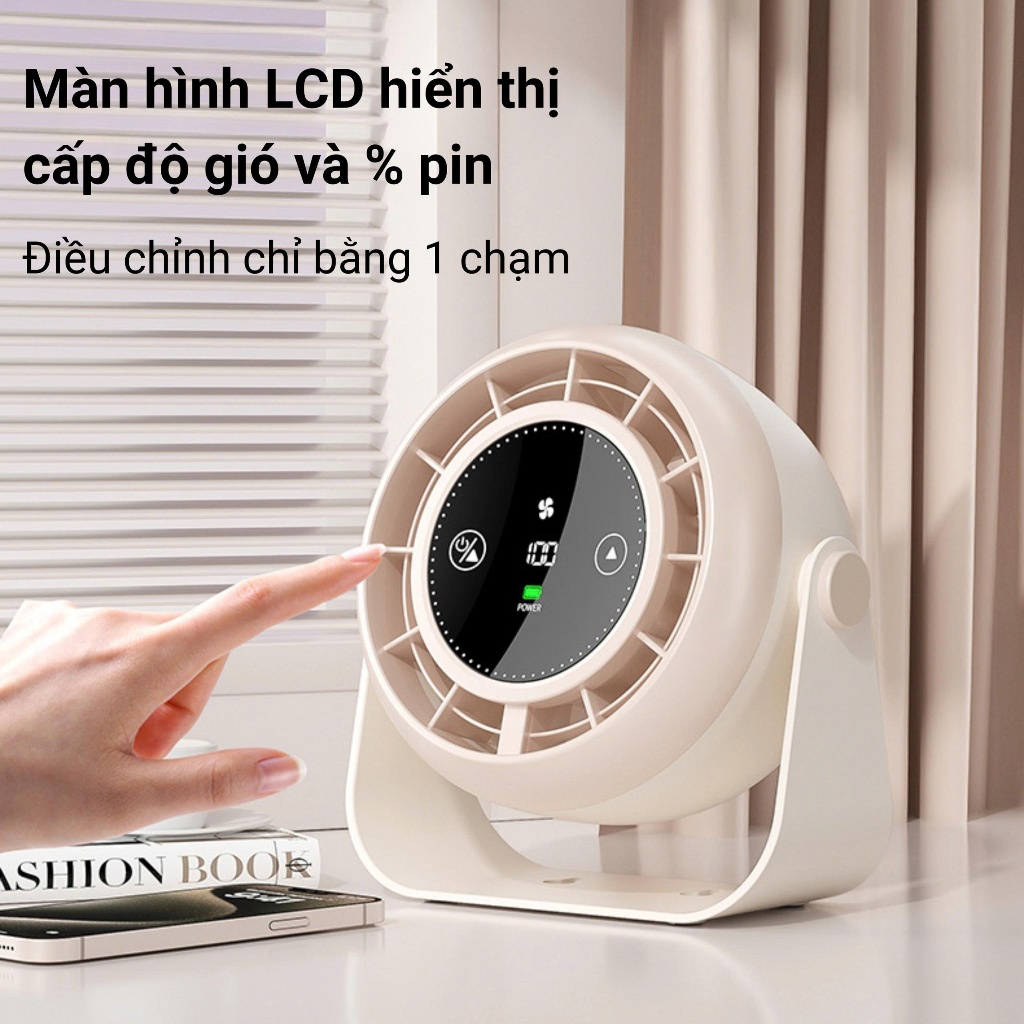 Quạt Tích Điện 100 Cấp Gió , Để Bàn Treo Tường, Màn Hình LCD, Pin Khỏe , Gió Mạnh Siêu Mát