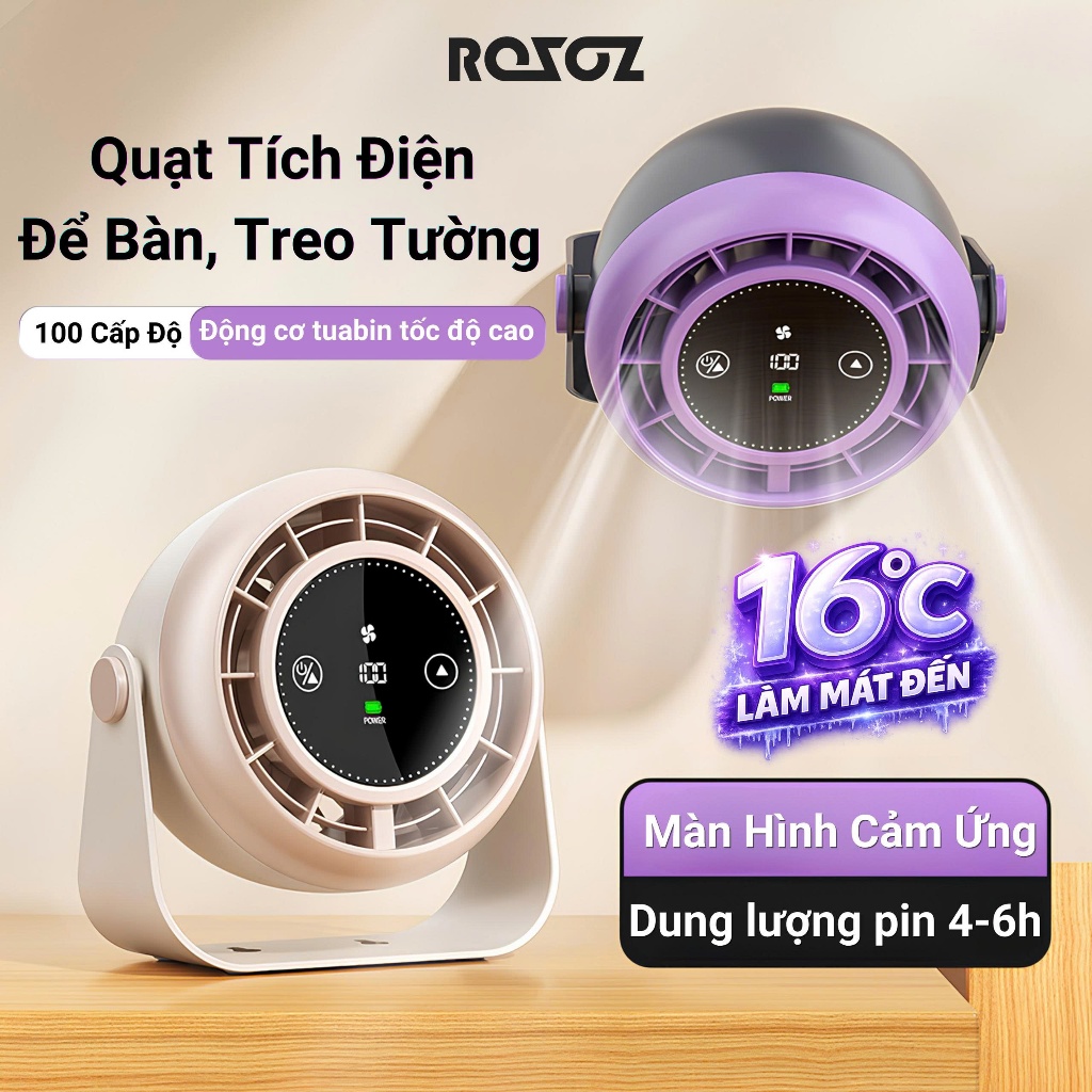Quạt Tích Điện 100 Cấp Gió , Để Bàn Treo Tường, Màn Hình LCD, Pin Khỏe , Gió Mạnh Siêu Mát